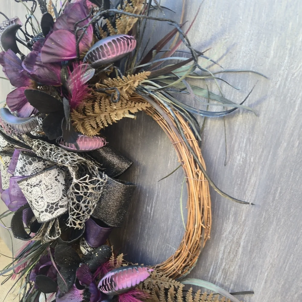 Handmade Purple and Black Wreath elegant Gothic-style Halloween wreath